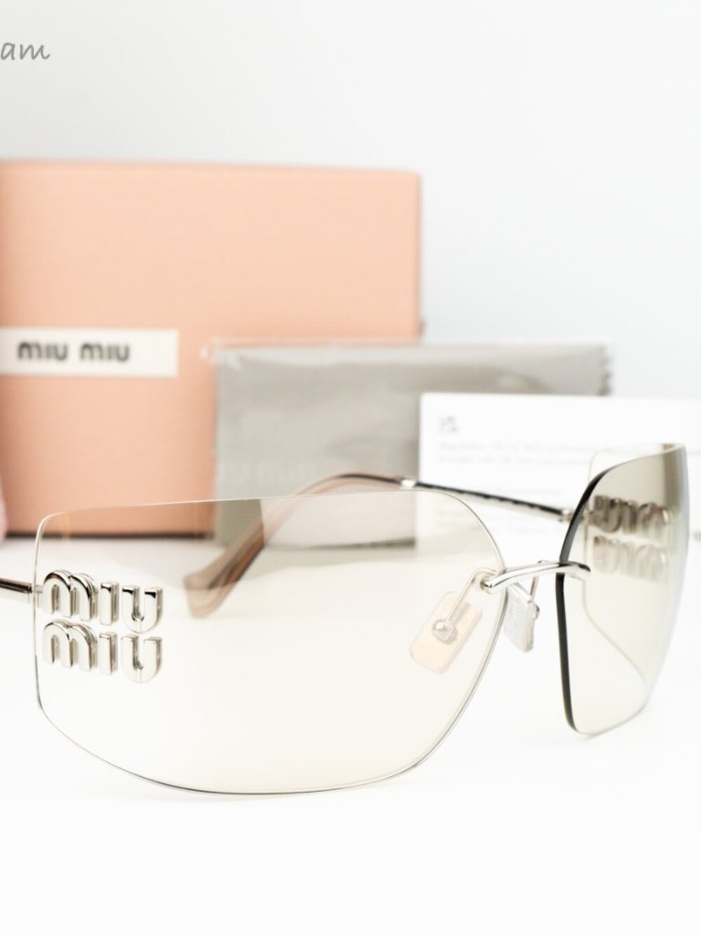 Miu Miu Women Sunglasses Silver Pale Gold Mirror Wraparound MU54YS 1BC10F NEW